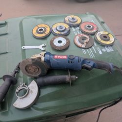 Ryobi AG452 4 1/2" Angle Grinder Rotating Handle w/ Case And Extras