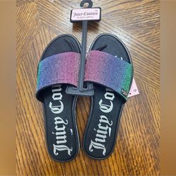 NWT Juicy Couture women rainbow glitter slide sandals Size 7