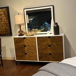 📌Oslo White And Walnut Dresser And Mirror 
Homelegance