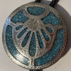 Vintage Bolo Tie Turquoise And Silver Nice Quality Western Wear