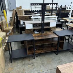79 Inch TV Stand for TVs up to 85 Inch with Mount and Power Outlet, 3 Tiers TV Console with Storage Shelves(damaged)