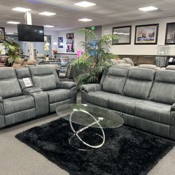 2PC Gray Sofa & Loveseat 
