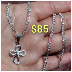 925 Sterling Silver Chain With The Pendant/Cadena Con Dije De Cruz De Plata 925