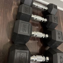 Dumbbells 2 Pair - 15lbs And 25lbs Hex Rubberized 