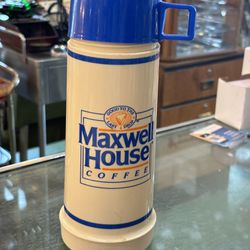4x10 MAXWELL HOUSE VINTAGE THERMOS. 38.00.  Johanna at Antiques and More. Located at 316b Main Street Buda. Antiques vintage retro furniture collectib