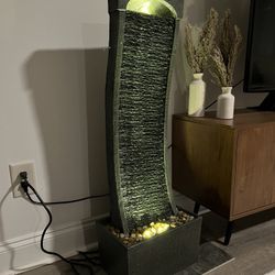 NEW Waterfall Fountain W/ LED, 38.58 Inch Curved Waterfall Fountain, Feng Shui Water Fountain !