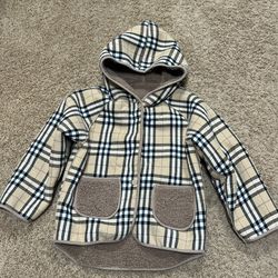 Unique vintage Reversible hooded jacket in cream and brown, with a soft and warm fleece lining kids