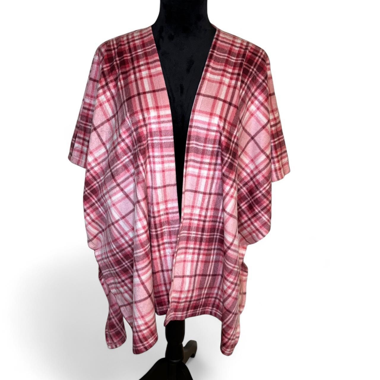 Liz Claiborne Pink Plaid Cardigan Shawl One Size