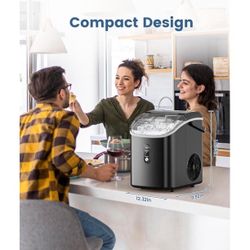 New Nugget Ice Maker, Portable Countertop Ice Maker with Self Cleaning, 34lbs/Day, Handle, Scoop and Basket for Home Office Party, Black   New in box