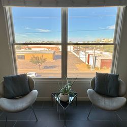 2 modern grey side chairs