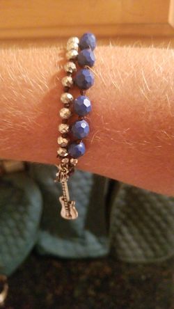 Guitar charm blue & silver bracelet