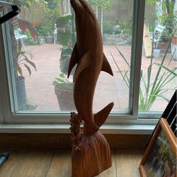 Rare Dolphin Wood Sculpture Made From Bali Wood