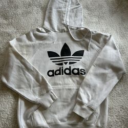 Adidas White Hoodie With Black Logo Size S