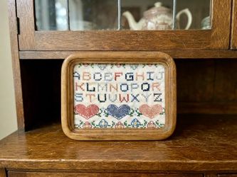 Vintage Framed Cross Stitch Alphabet Sampler