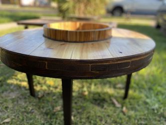 Custom handmade snack table (chips In center) all wood table
