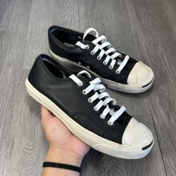 Converse Jack Purcell Leather Sneakers Womens Size 8.5 Black Casual Shoes