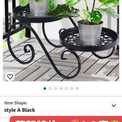 Santentre 2 Tier Black Plant Stand, Metal Flower Stand Indoor Outdoor, Anti-Rust Iron Plant Shelf, Round Flower Pot Stands for Multiple Plants, Displa