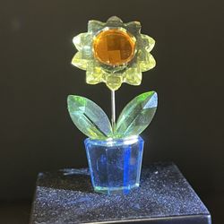 Swarovski 2000s Happy Flowers Sunflower Yellow Center Blue Pot, 663148, 2.25”