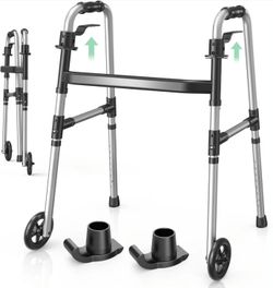 Lightweight Folding Walker with 2 Skis and 5" Wheels