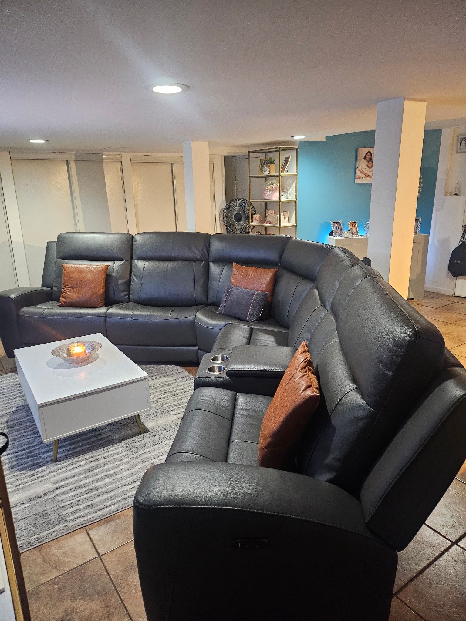 Real Leather Sectional Power Recliner