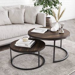 Coffee Table Set New in Original Packaging Finished in a Premium Warm Rich Brown.