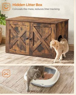 Cat Litter Box Enclosure, End Table, 31.5 x 20.9 x 19.7 Inches Litter Box Furniture Hidden with Removable Divider, Indoor Cat House, Rustic Brown, HAI