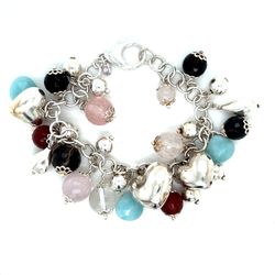 Sterling Silver 925 Circles/Hearts Charm Bracelet 