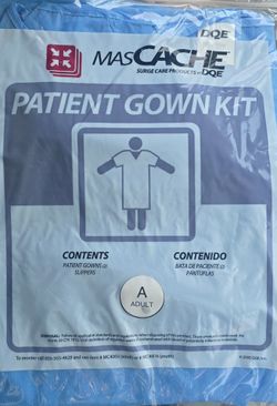 Patient gown kit, 2 gowns, 1 slipper, new, $10 each