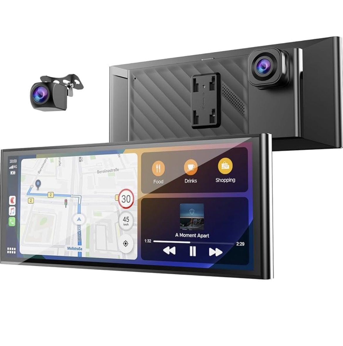 Carplay Screen for Car with 4K Dash Cam, Compatible with Apple Carplay & Android Auto, Carplay with 1080p Backup Camera, Mirror Link, Loop Recording,