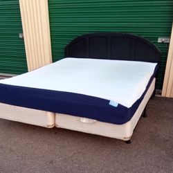 KING BED FRAME WITH BOX SPRING AND MATTRESS 