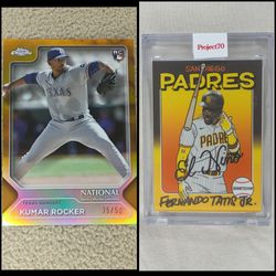 Kumar Rocker 2025 Topps Chrome NSCC The National Gold Refractor Rookie 35/50 + Fernando Tatis Jr  "El Nino" 2021 Topps Project70 #388 by Sophia Chang