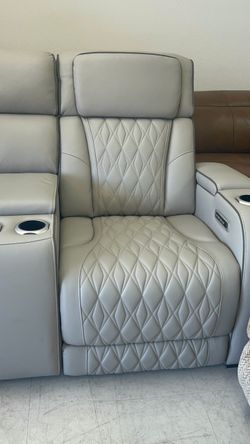 Light Gray Leather Power Recliner Seat