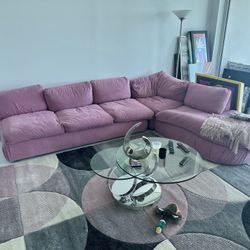 Pink Sectional Couch In Microsuede 
