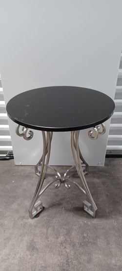Round Black Stone Top Side Table HEAVY