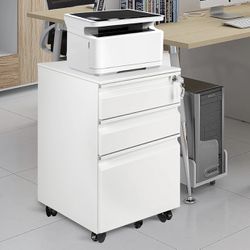 Mobile File Cabinet w/3 Drawers Heavy Duty 19.69"Dx15.35"Wx23.62"H, Fully Assembled, Filing Cabinet
