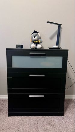 Black 3-Drawer Dresser with Frosted Glass