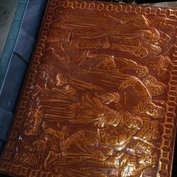 Copper Embossed Relief Of Religious Scene Signed By Artist 