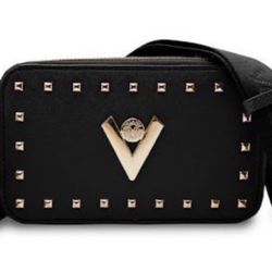 Valentino Orlandi Black Crossbody Bag With Gold Studs