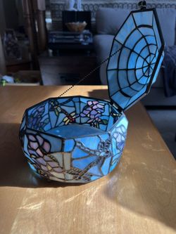 Tiffany Style Slag Glass Trinket Box Vtg