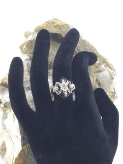 Vintage 925 STER Silver Black Tourmaline & Marcasite Ring 8