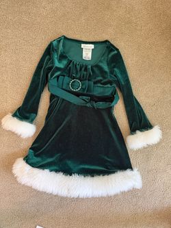 Girls Green Velvet Santa Christmas Dress, Size 5