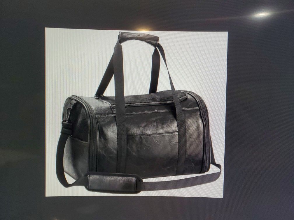 Black Leather Small Pet Carrier, Airline Approved 15Lbs Max Collapsable