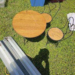 Small Vintage Oakwood  Iron Table And Chairs