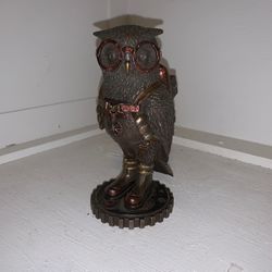 STEAMPUNK OWL Goggles Jet Pack Gear Stand Statue Figurine Bronze Color