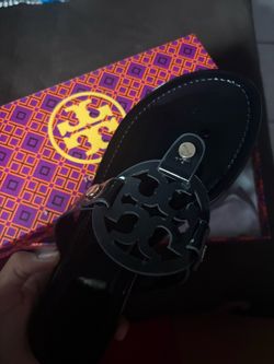 Tory Burch Black Patent Sandal, Size 8