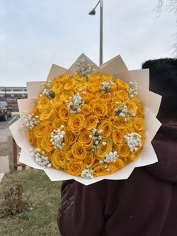 50 Roses With Baby Breath Bouquet