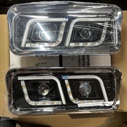 1986 to 2019 Kenworth Freightliner Peterbilt Western Star Headlights Luces Micas faros Camion Black