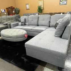 Grey Sectional With Pillows 