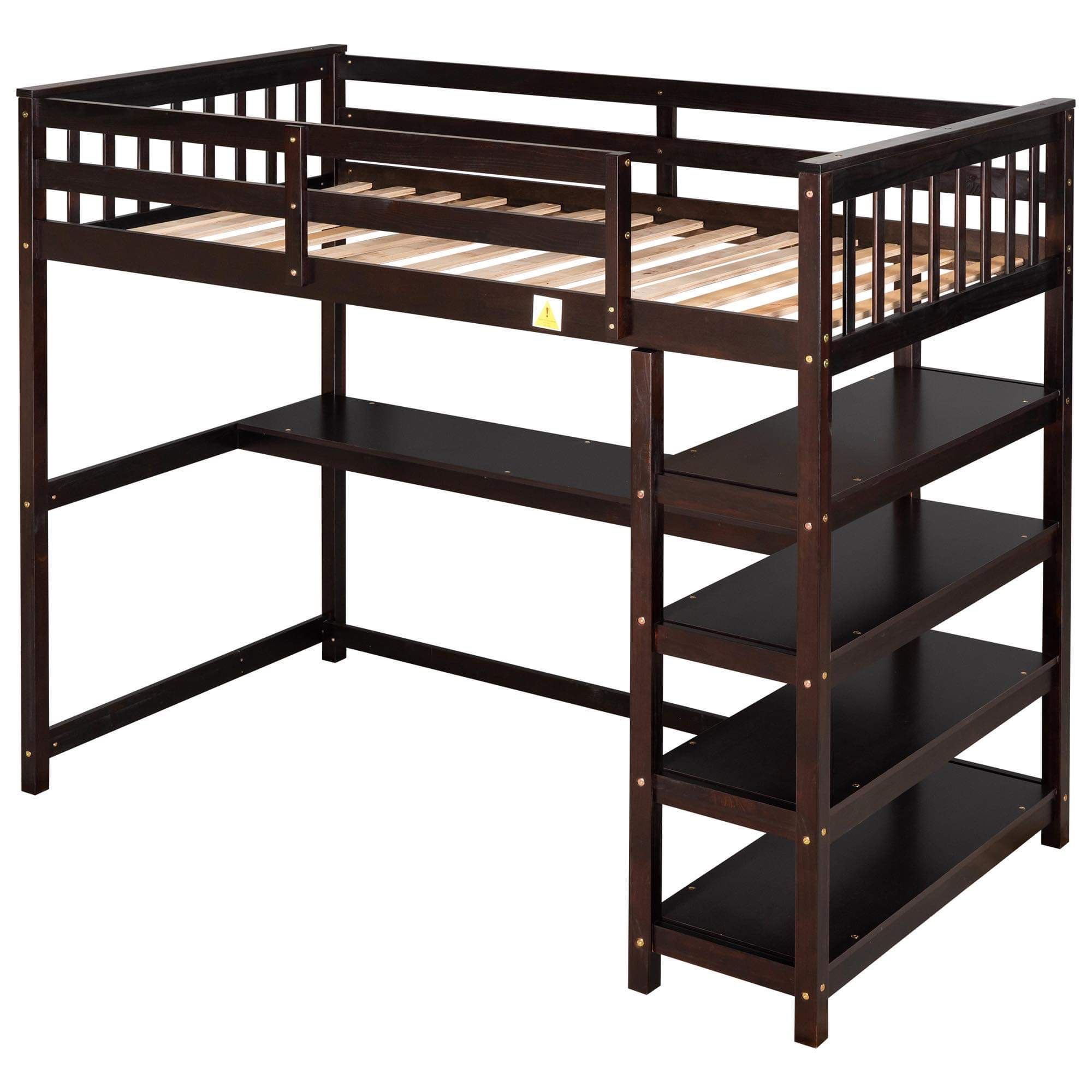 Twin Size Loft Bed with Storage Shelves and Under-bed Desk