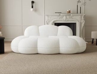 Cloud-Shaped Teddy Fleece Sofa – White Plush Fabric, Artistic Design for Living Room Light Luxury Le